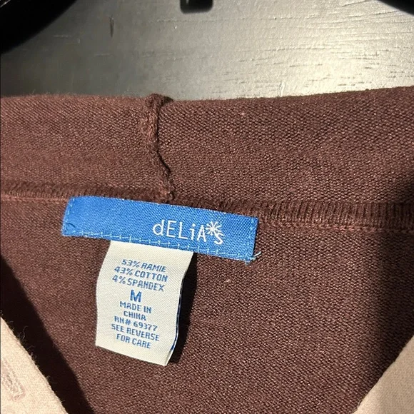 dELiA*s Brown, Pink and Light Blue Cardigan/Hoodie with Floral Beaded Detail - Picture 2 of 4